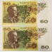 AUSTRALIA 1973 . FIFTY 50 DOLLARS BANKNOTE . PHILLIPS/WHEELER . ERROR . INK TRANSFER . CONSEC PAIR AUSTRALIA 1973 . FIFTY 50 DOLLARS BANKNOTE . PHILLIPS/WHEELER . ERROR . INK TRANSFER . CONSEC PAIR
